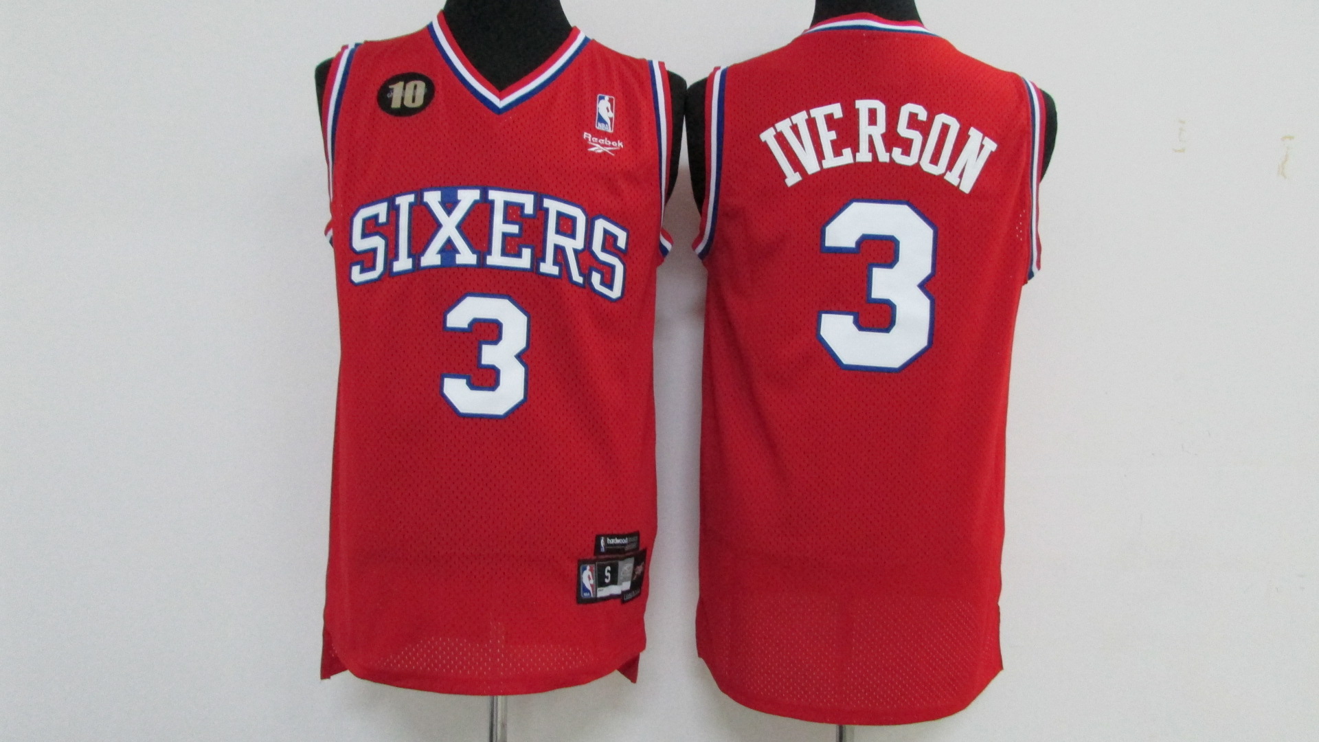 76ers 3 Allen Iverson Red 10th Anniversary Swingman Jersey - Click Image to Close