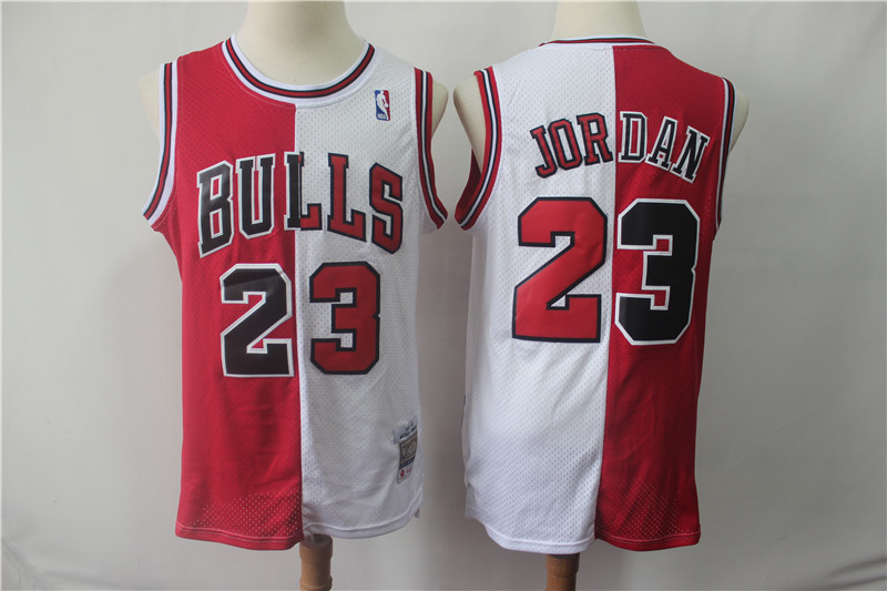 Bulls 23 Jordan Red&White Split Hardwood Classics Jersey