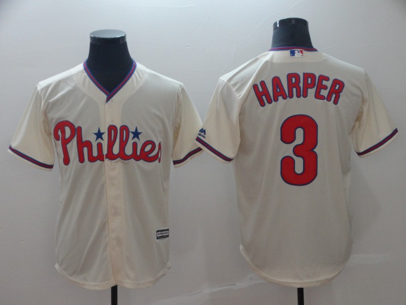Phillies 3 Bryce Harper Cream Cool Base Jersey - Click Image to Close