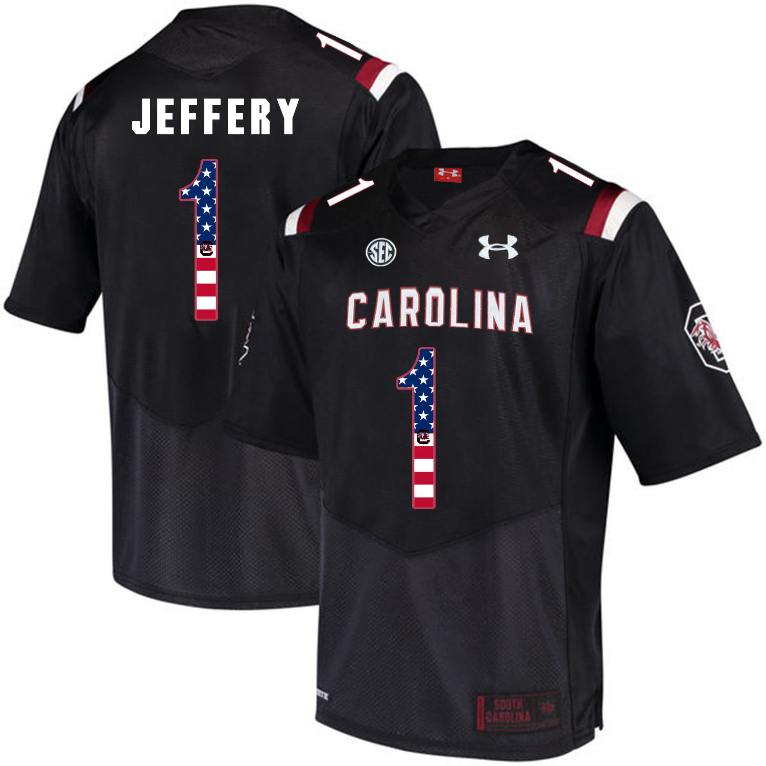 South Carolina Gamecocks 1 Alshon Jeffery Black USA Flag College Football Jersey
