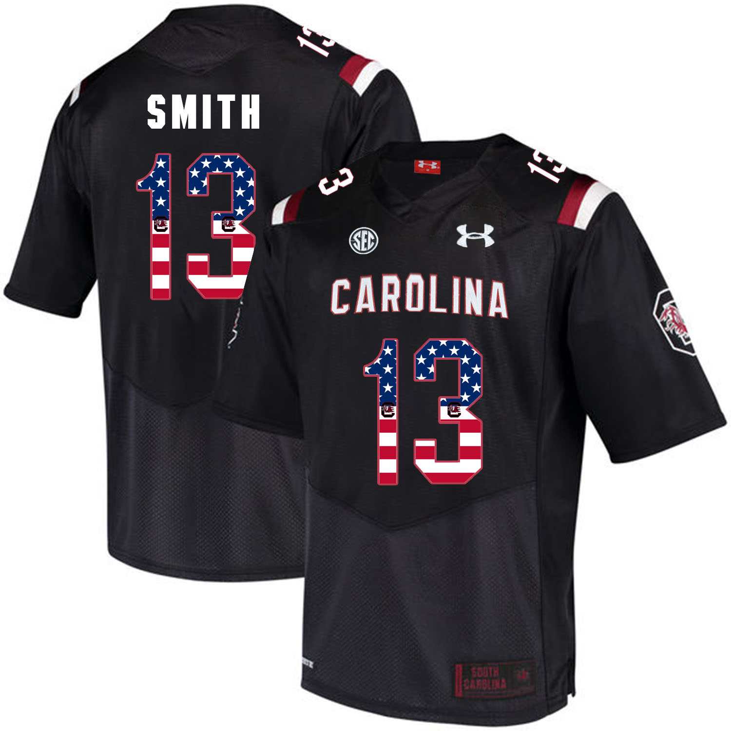 South Carolina Gamecocks 13 Shi Smith Black USA Flag College Football Jersey