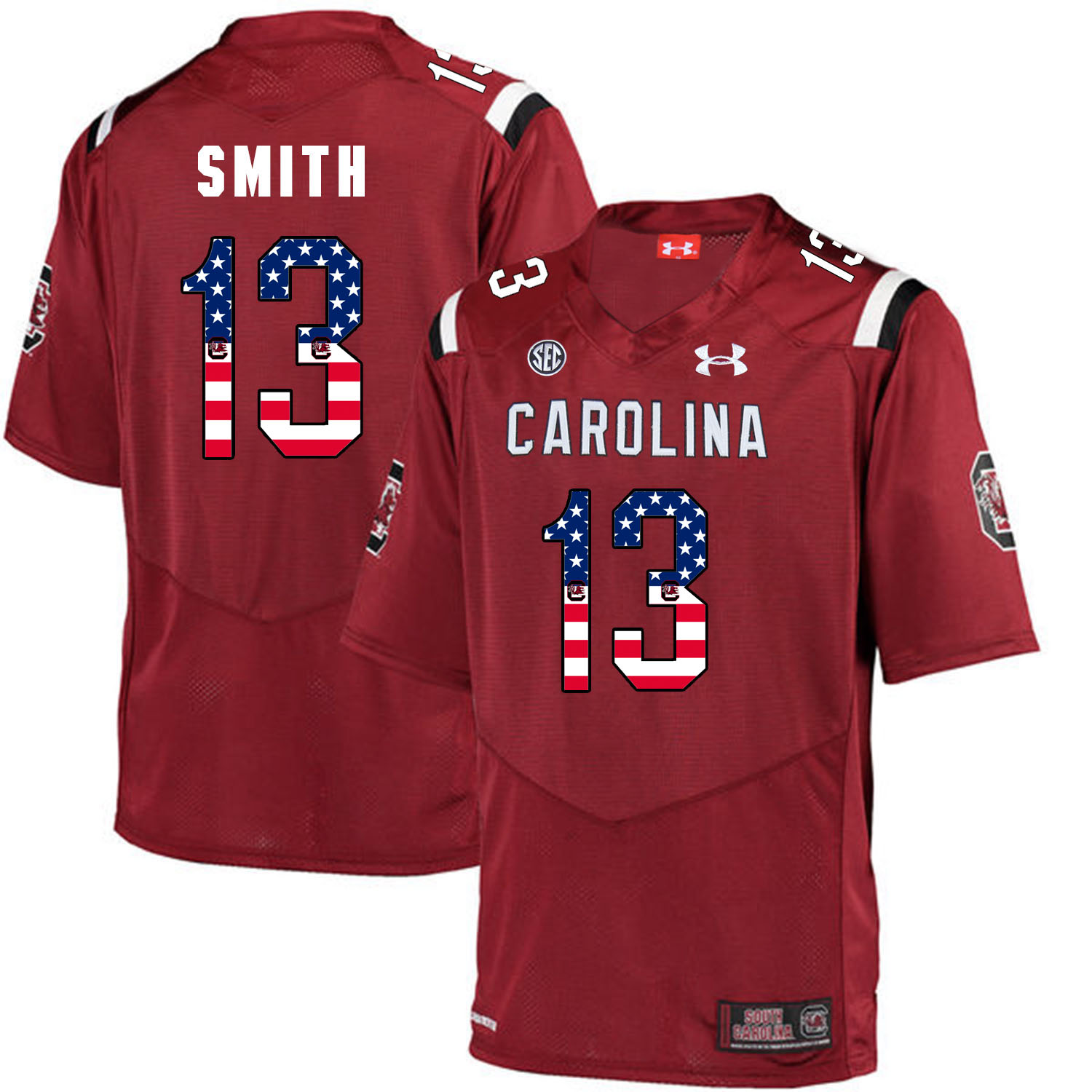 South Carolina Gamecocks 13 Shi Smith Red USA Flag College Football Jersey