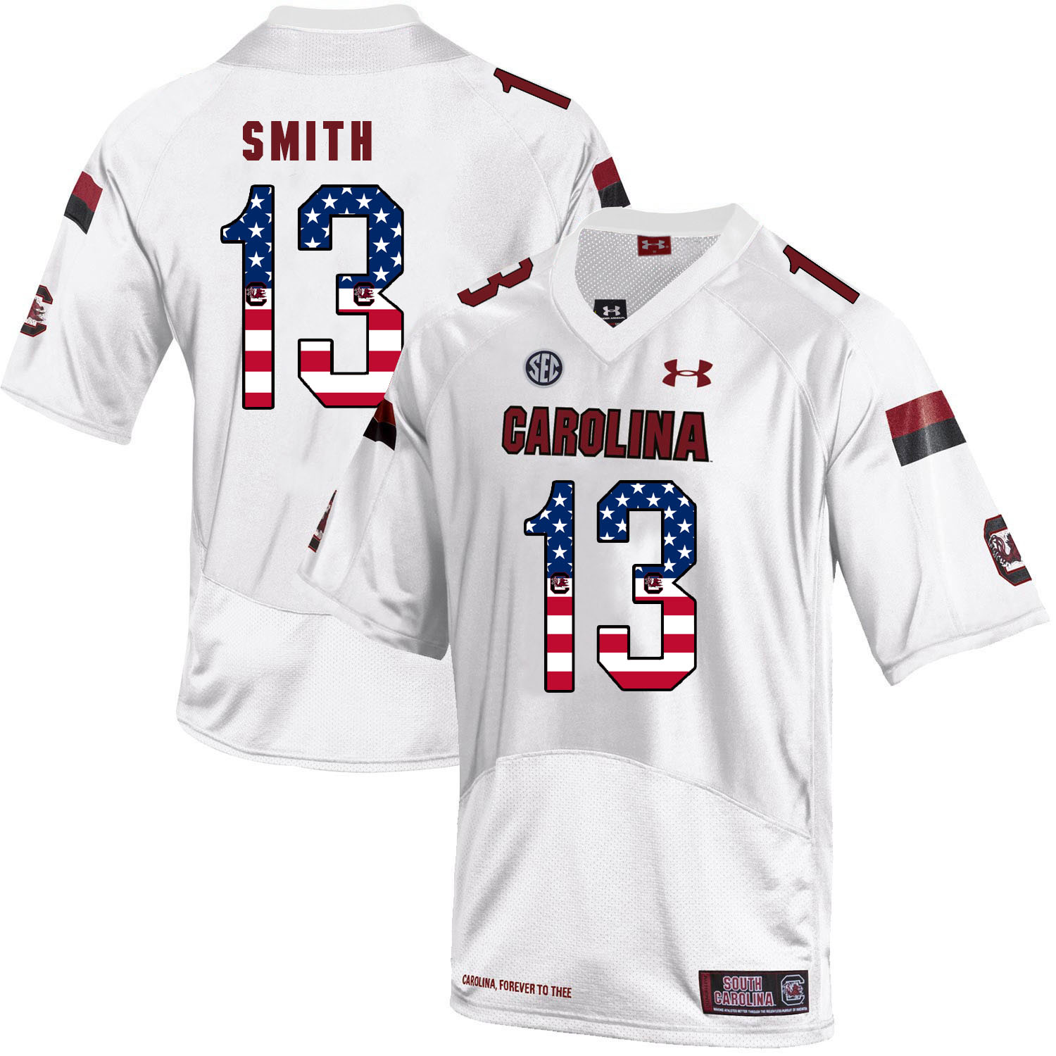 South Carolina Gamecocks 13 Shi Smith White USA Flag College Football Jersey