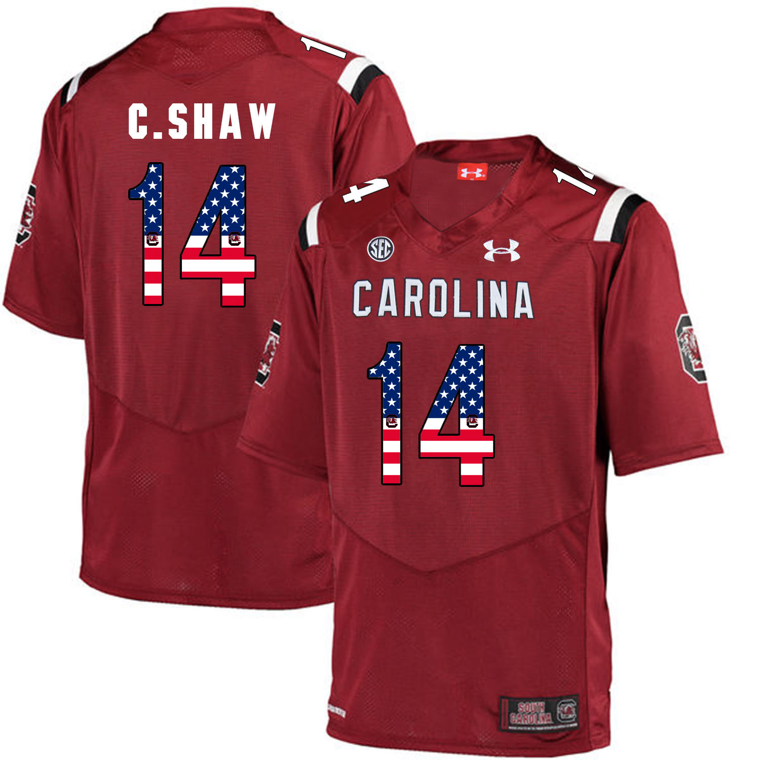 South Carolina Gamecocks 14 Connor Shaw Red USA Flag College Football Jersey
