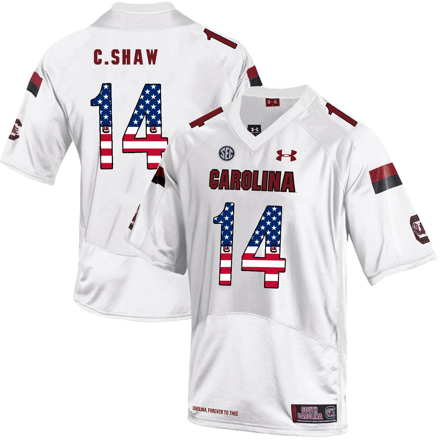 South Carolina Gamecocks 14 Connor Shaw White USA Flag College Football Jersey