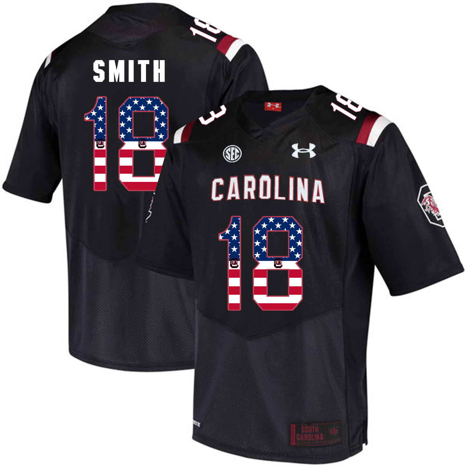 South Carolina Gamecocks 18 OrTre Smith Black USA Flag College Football Jersey