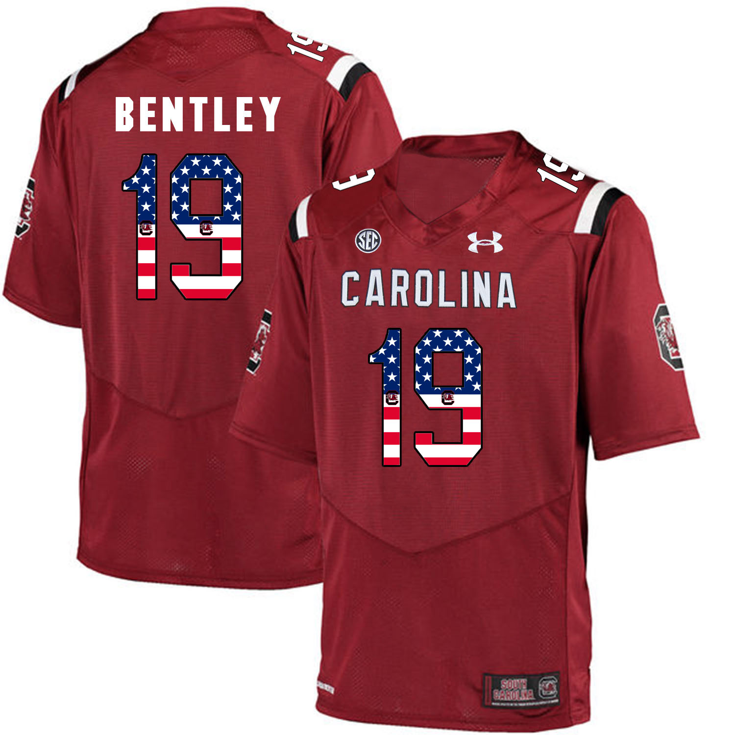 South Carolina Gamecocks 19 Jake Bentley Red USA Flag College Football Jersey