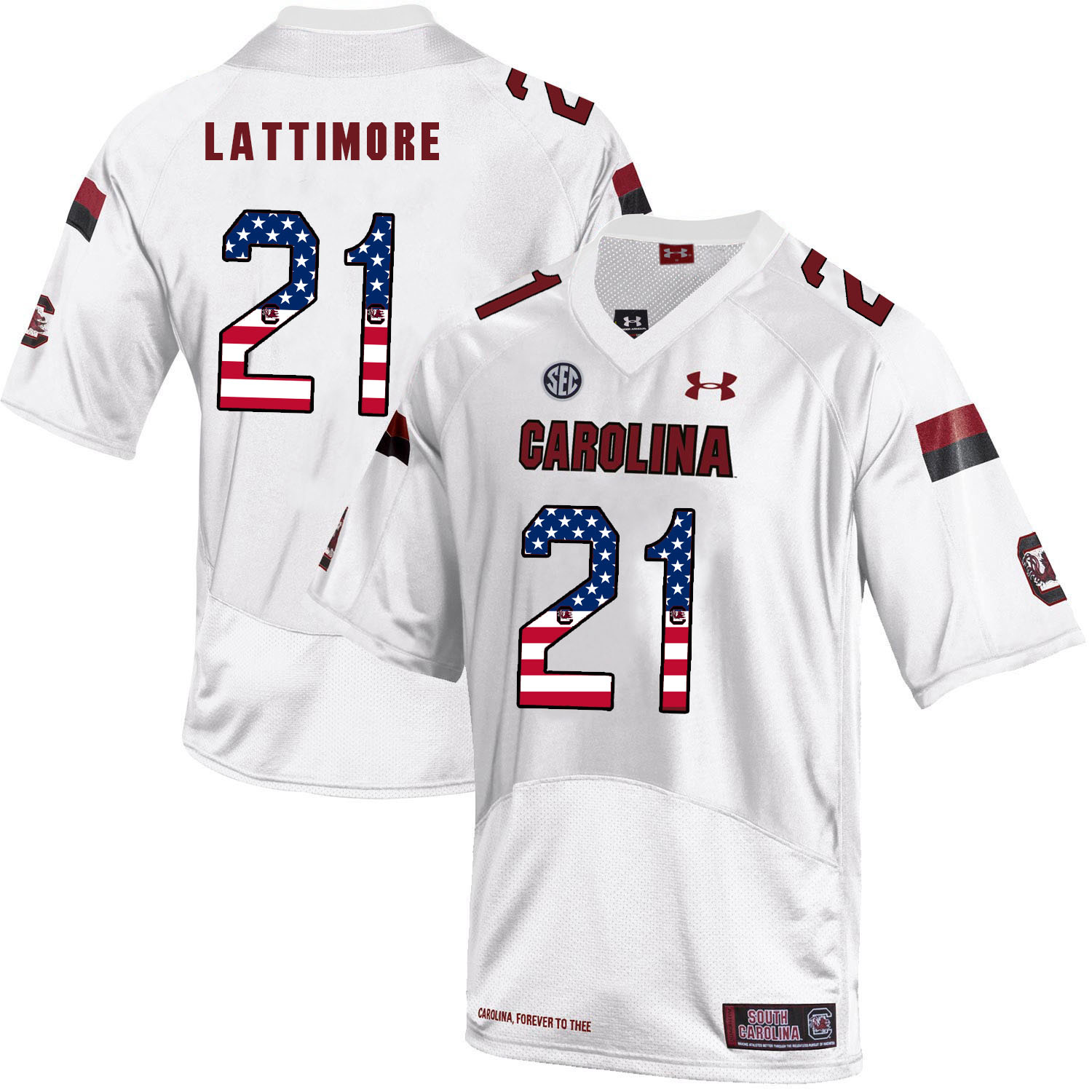 South Carolina Gamecocks 21 Marcus Lattimore White USA Flag College Football Jersey