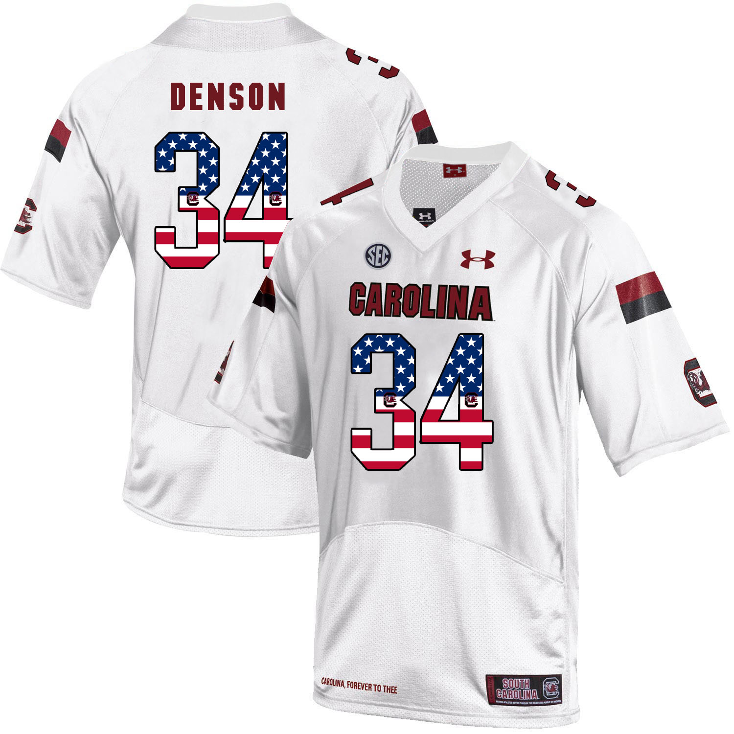 South Carolina Gamecocks 34 Mon Denson White USA Flag College Football Jersey