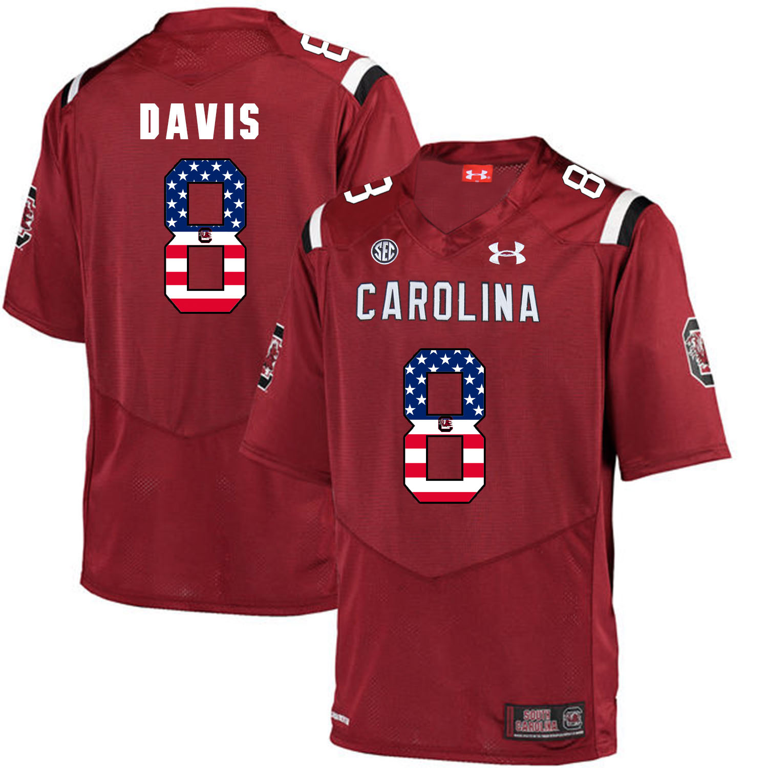 South Carolina Gamecocks 8 Randrecous Davis Red USA Flag College Football Jersey