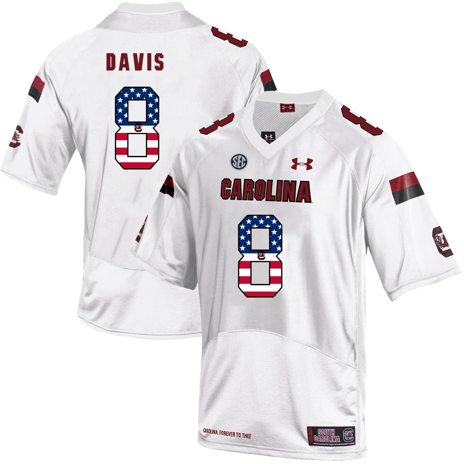 South Carolina Gamecocks 8 Randrecous Davis White USA Flag College Football Jersey