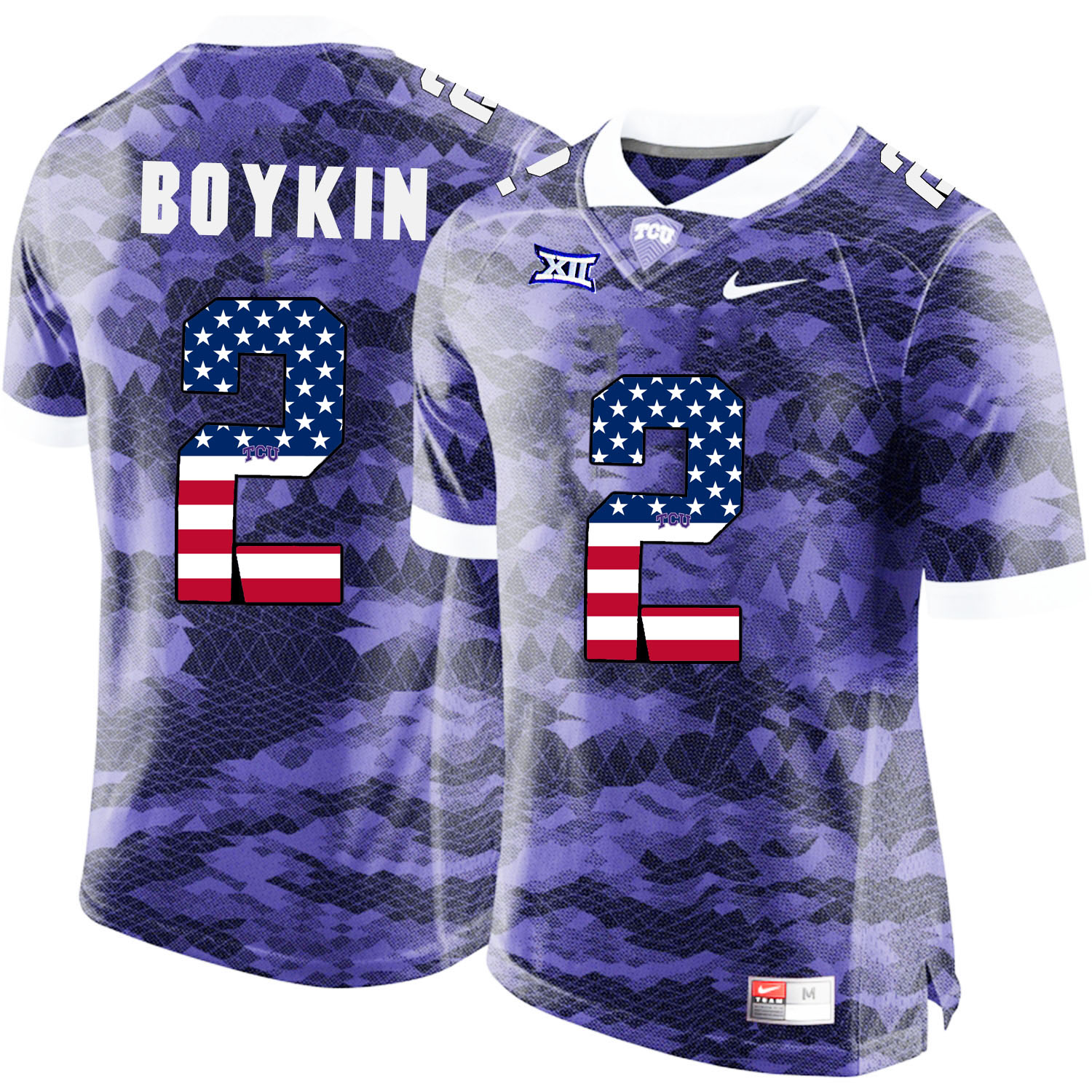 TCU Horned Frogs 2 Trevone Boykin Purple USA Flag College Football Jersey - Click Image to Close