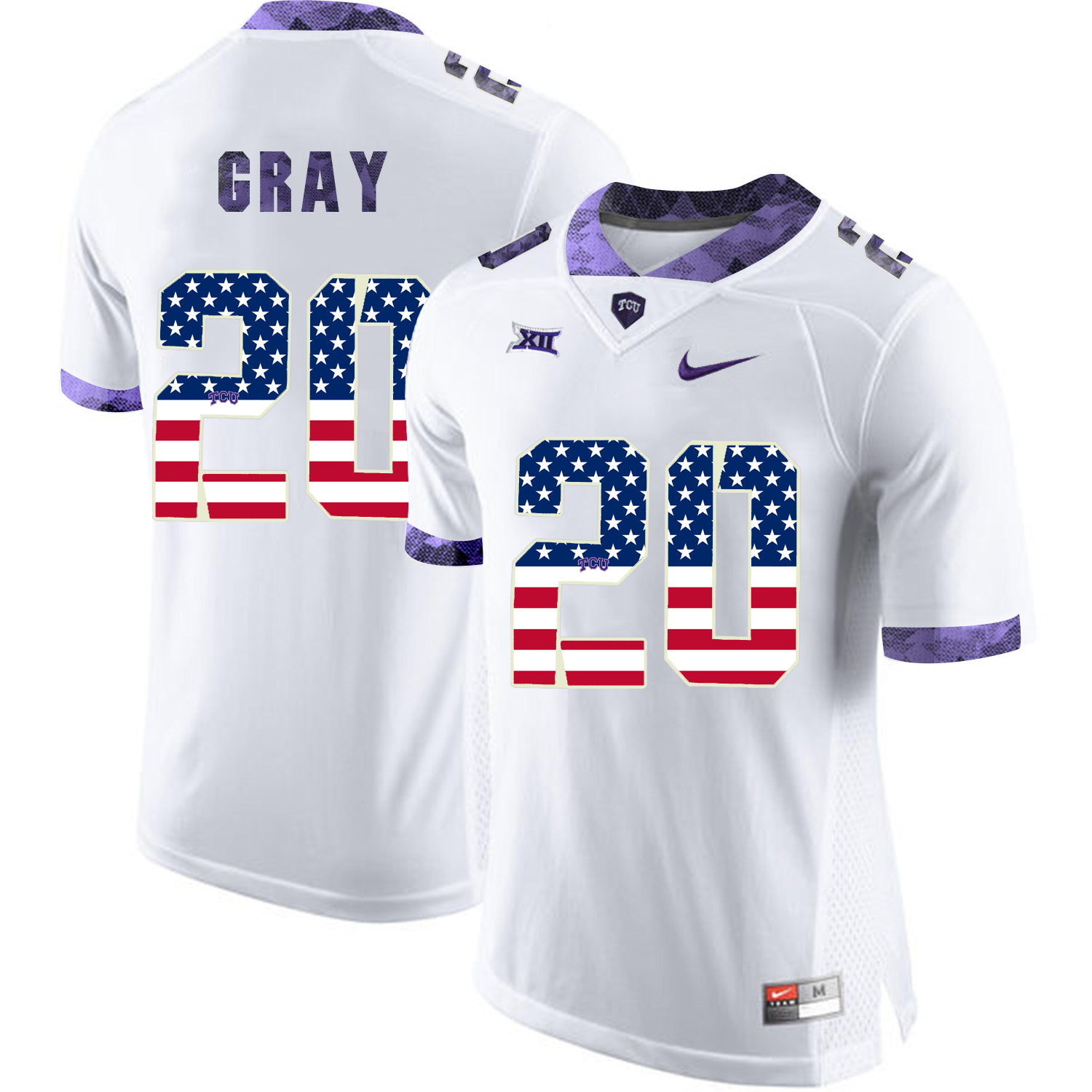 TCU Horned Frogs 20 Deante Gray White USA Flag College Football Jersey