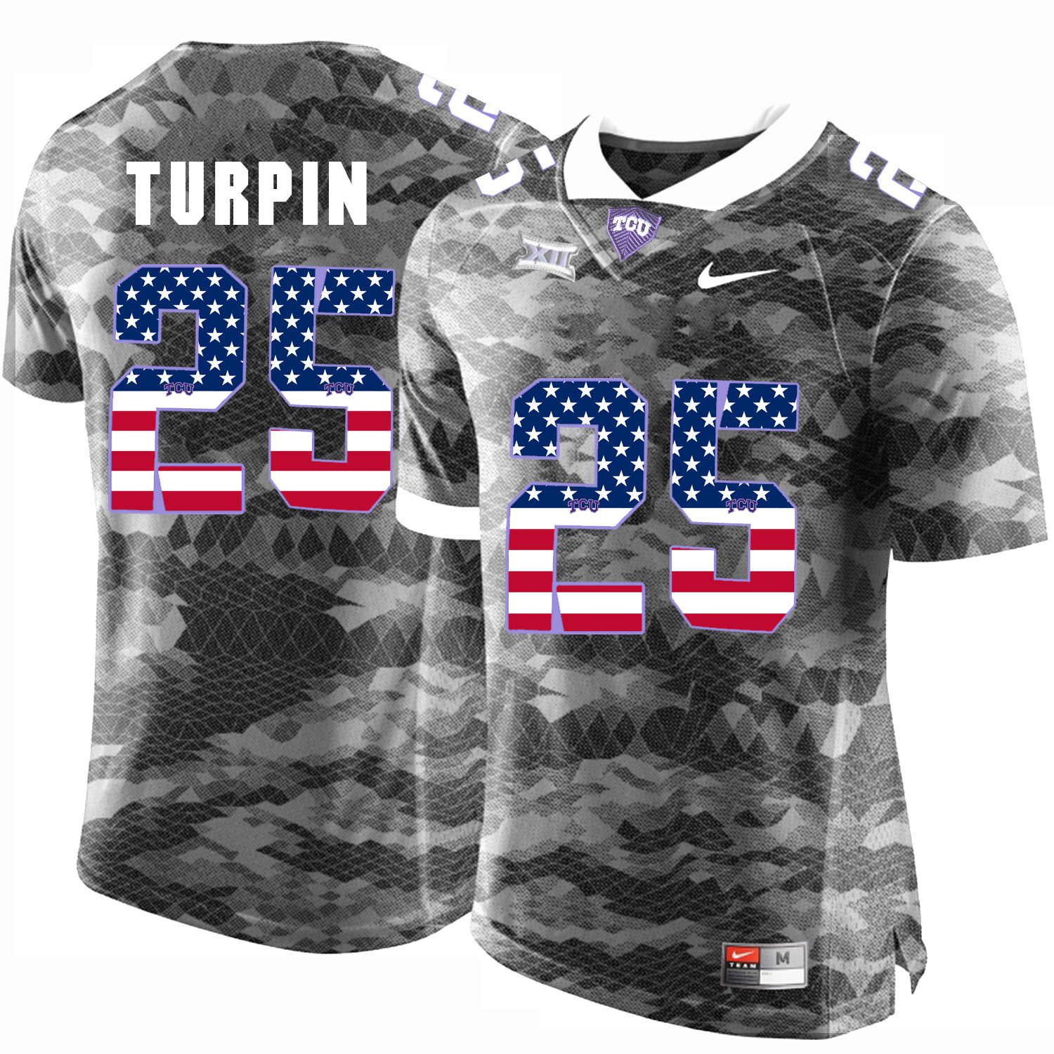 TCU Horned Frogs 25 TURPIN Gray USA Flag College Football Jersey