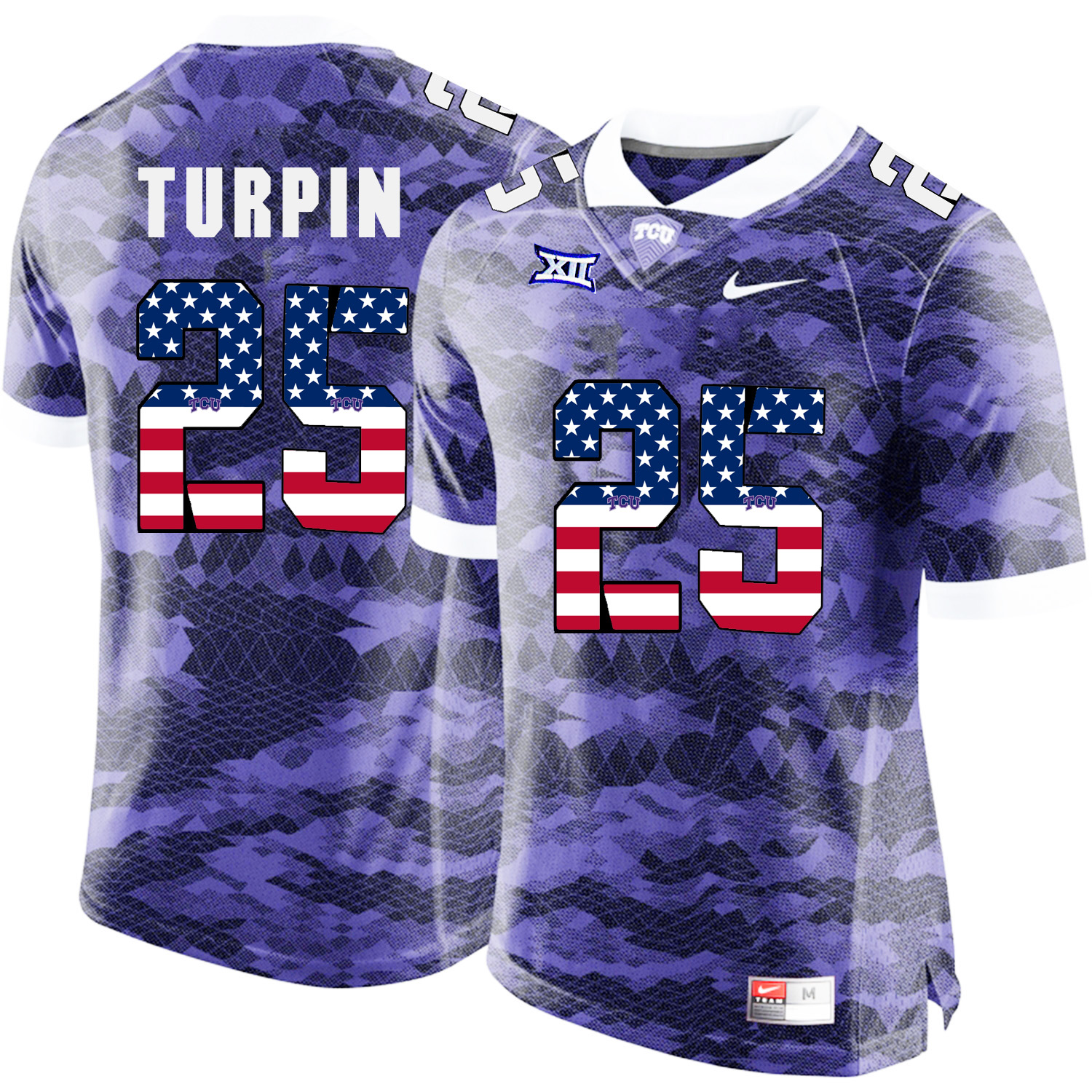 TCU Horned Frogs 25 TURPIN Purple USA Flag College Football Jersey