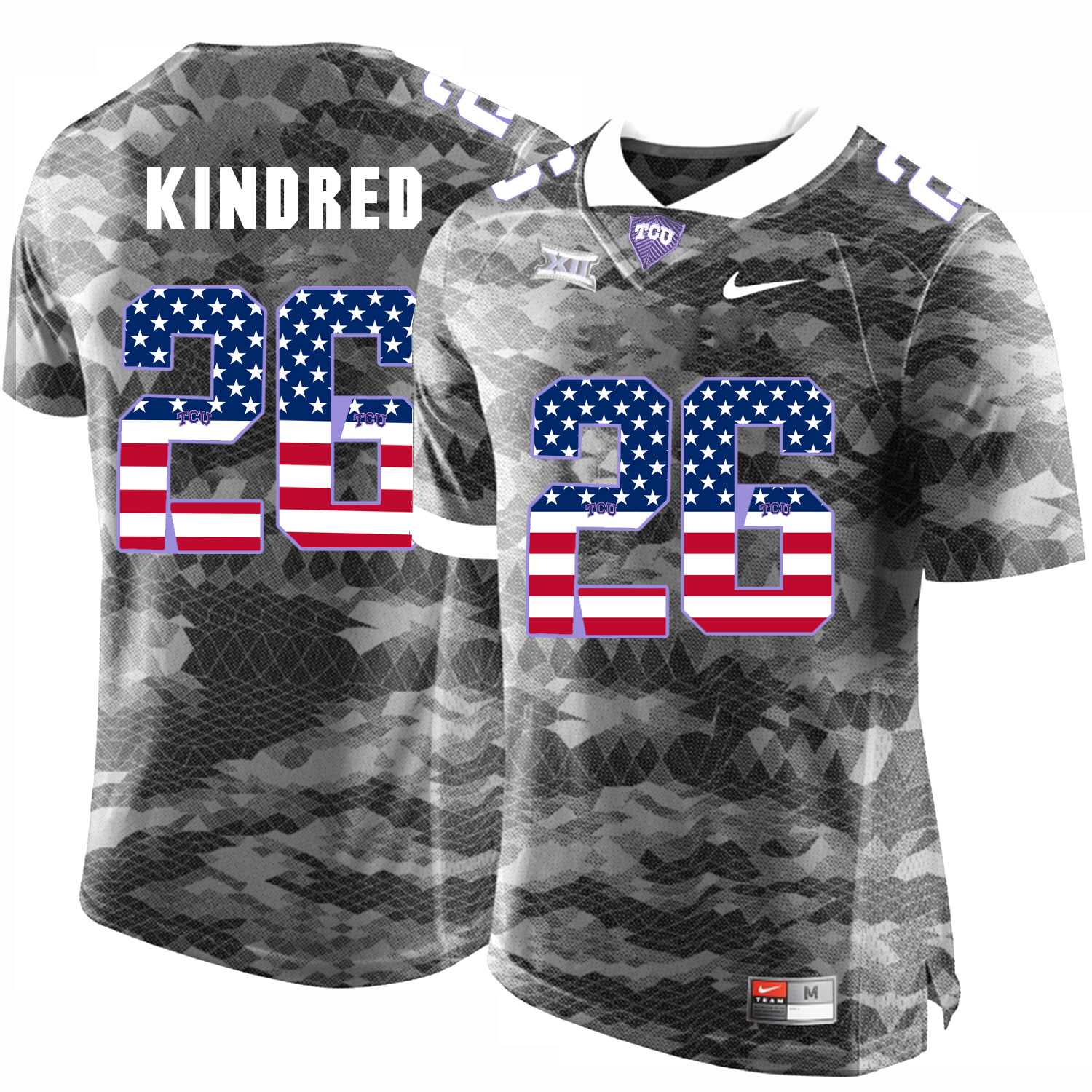 TCU Horned Frogs 26 Derrick Kindred Gray USA Flag College Football Jersey