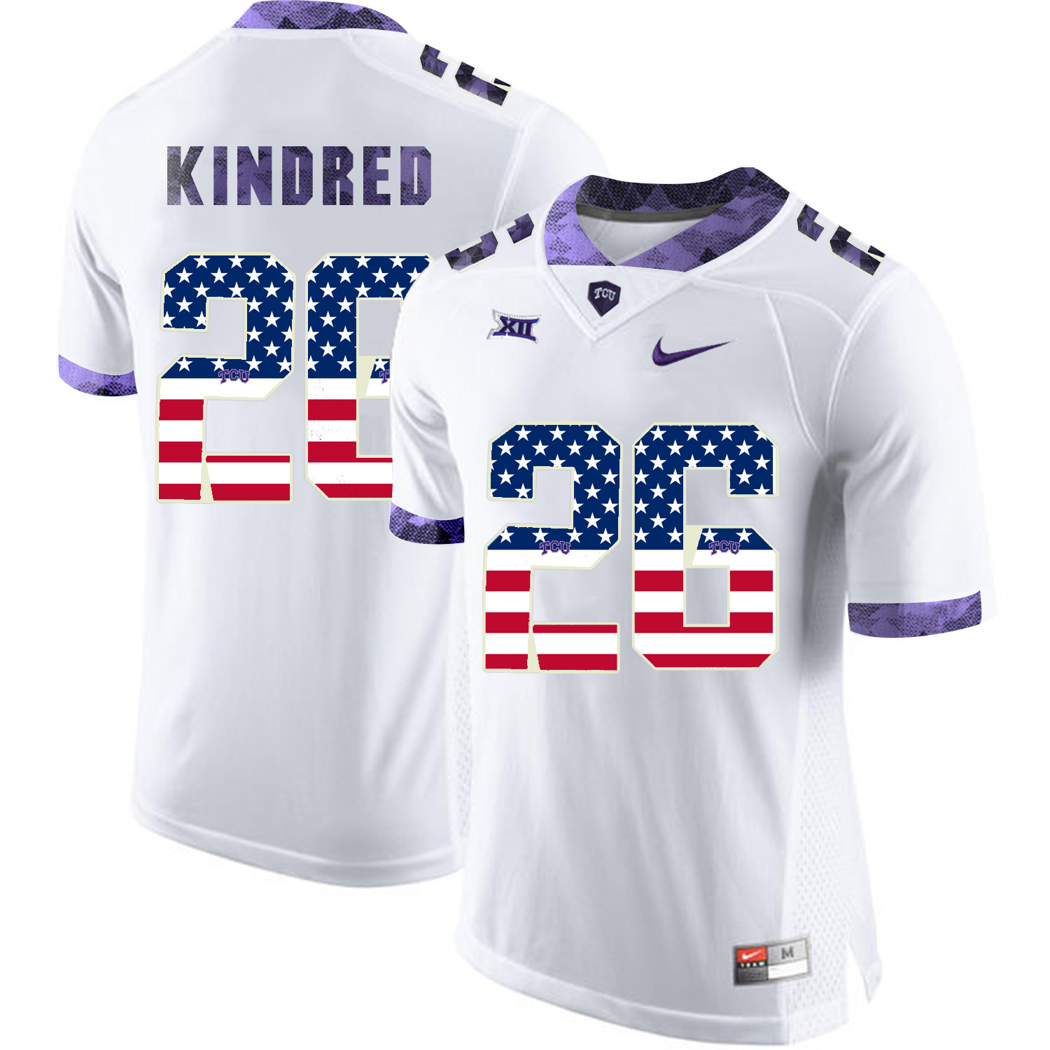 TCU Horned Frogs 26 Derrick Kindred White USA Flag College Football Jersey