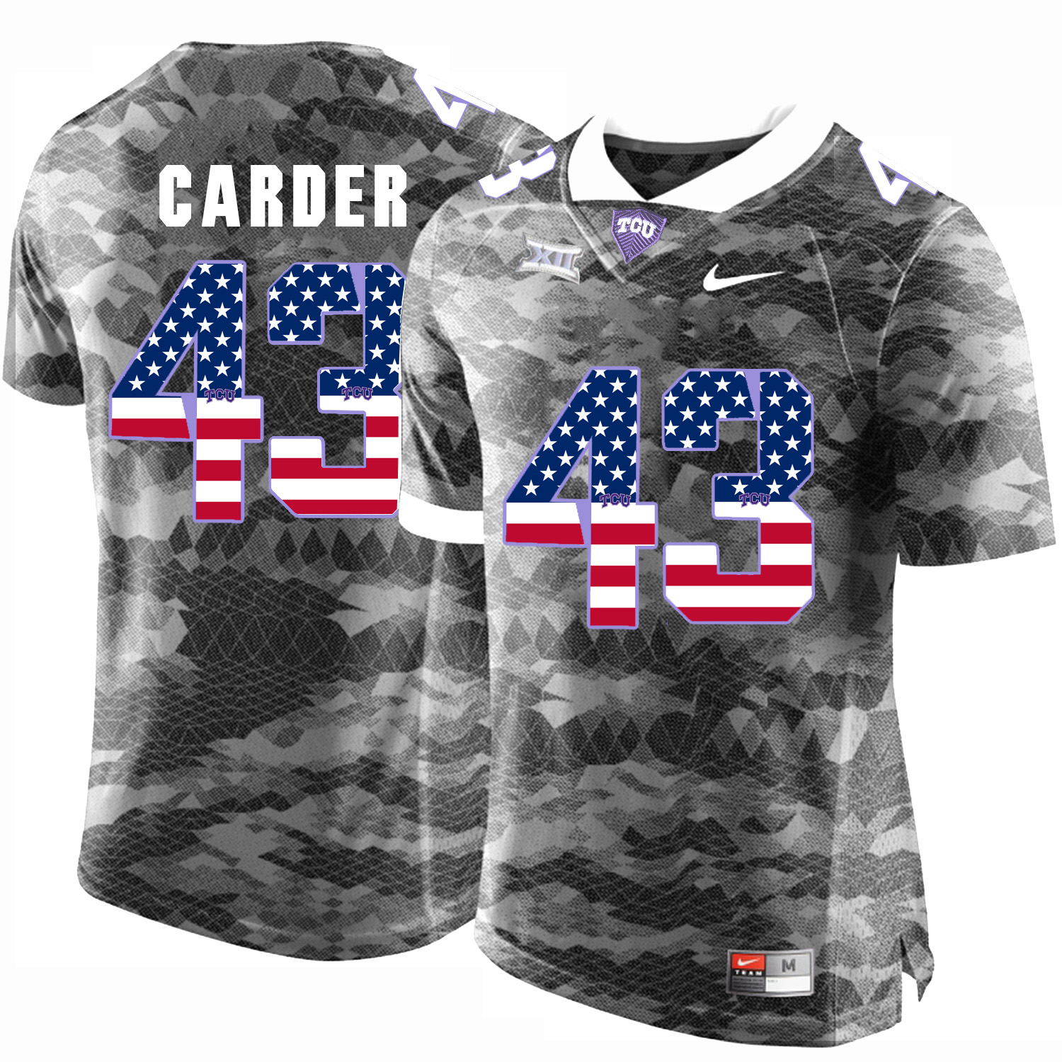 TCU Horned Frogs 43 Tank Carder Gray USA Flag College Football Jersey