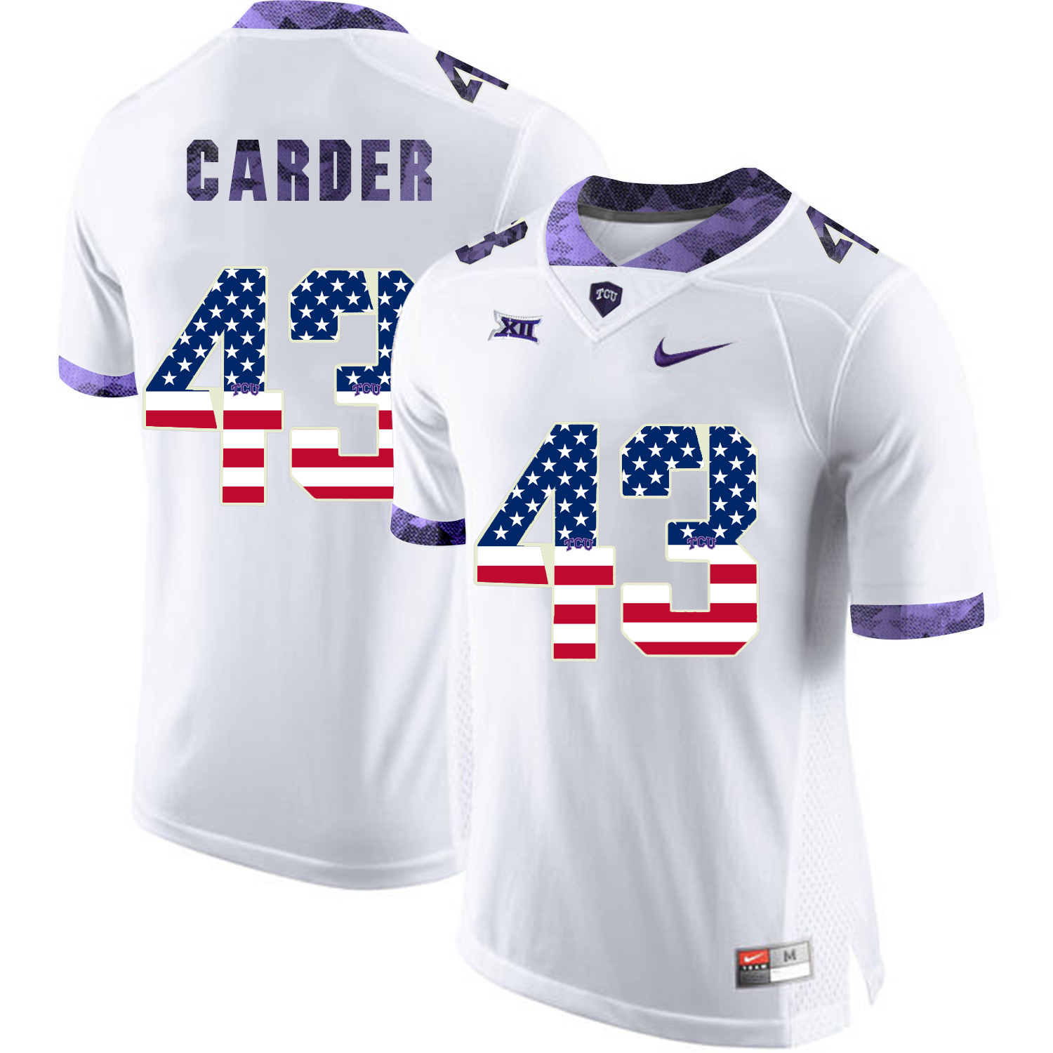 TCU Horned Frogs 43 Tank Carder White USA Flag College Football Jersey
