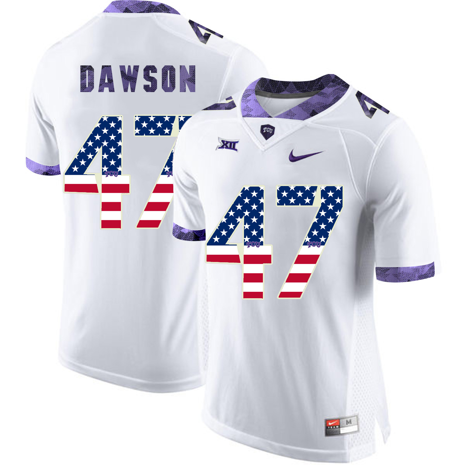 TCU Horned Frogs 47 P.J. Dawson White USA Flag College Football Jersey - Click Image to Close