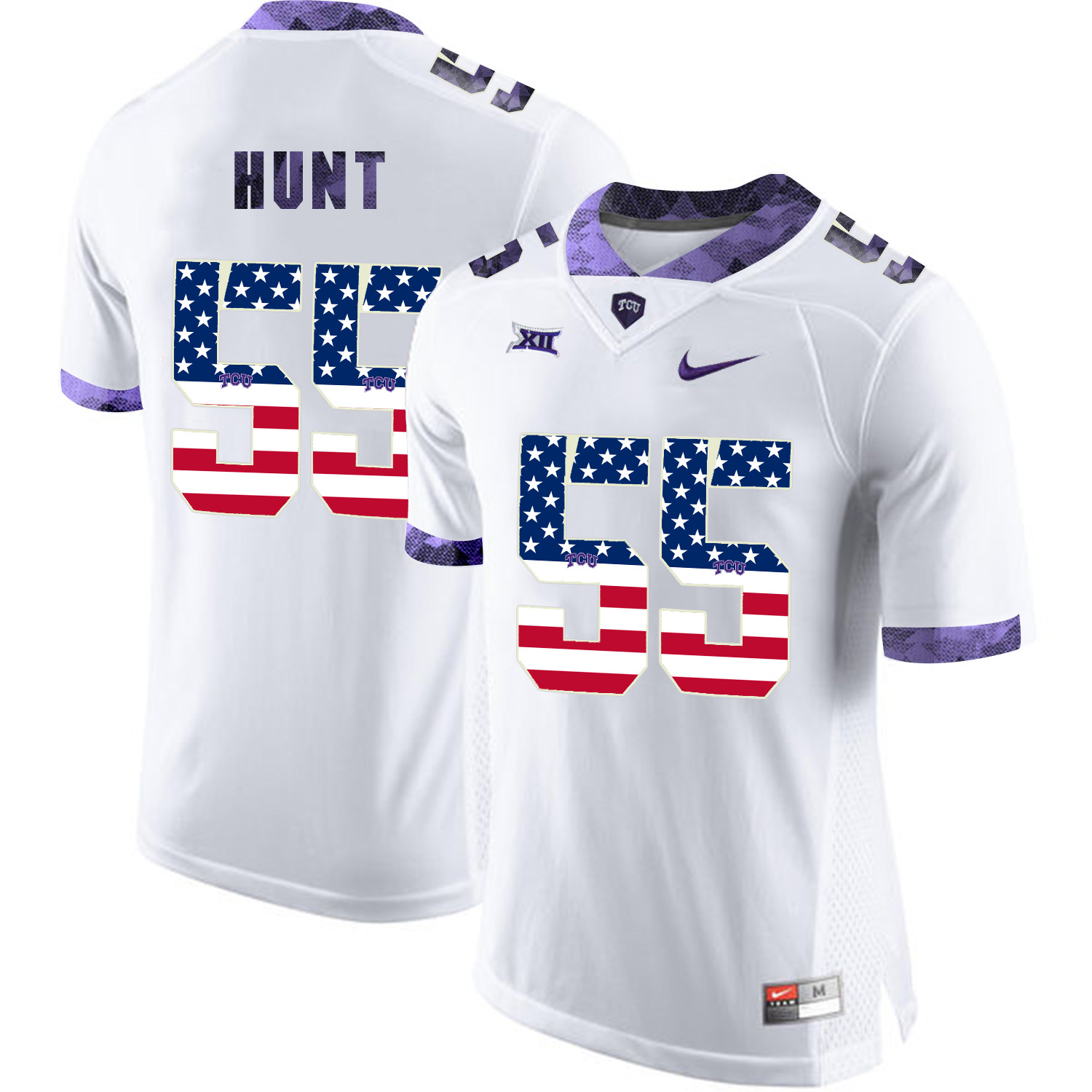 TCU Horned Frogs 55 Joey Hunt White USA Flag College Football Jersey