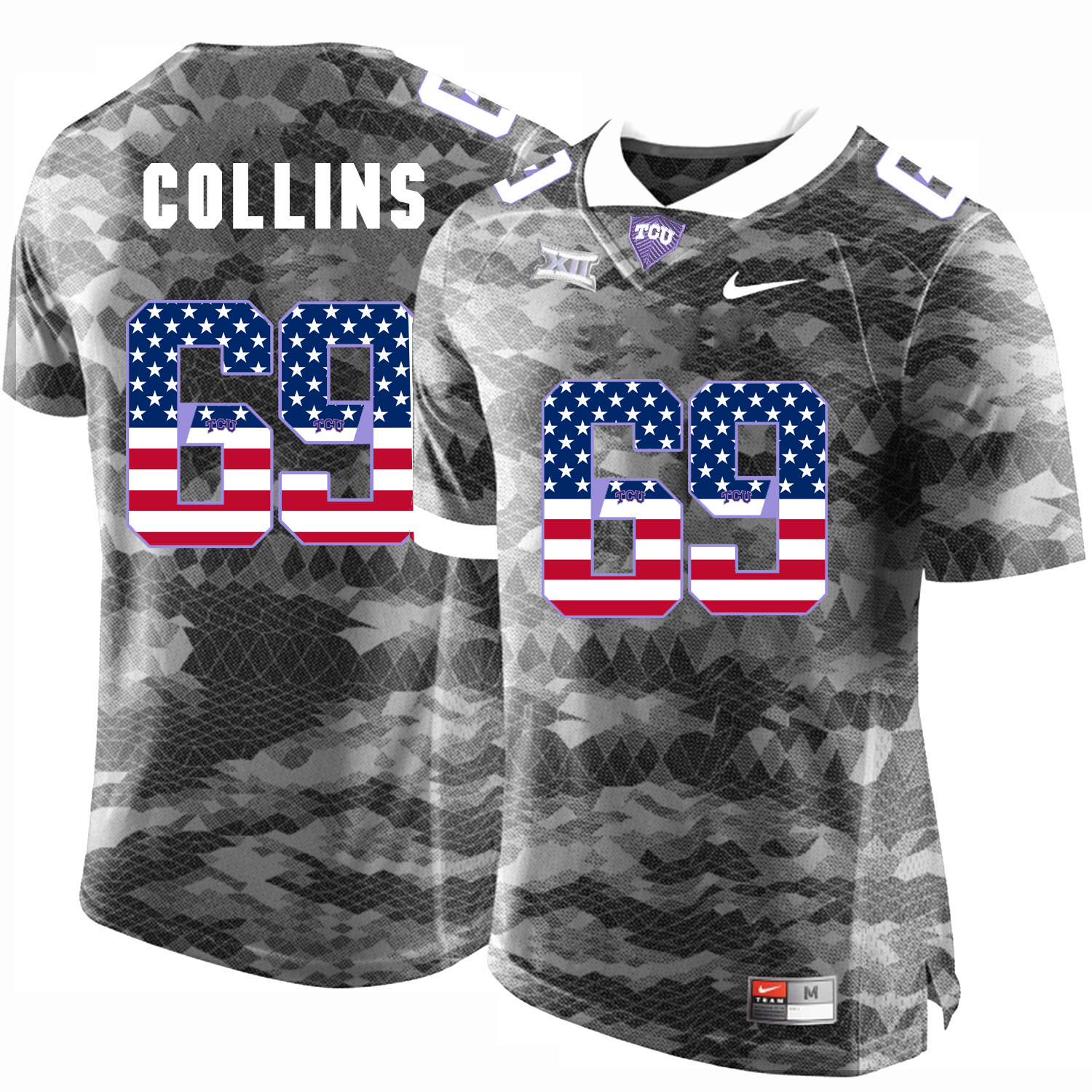 TCU Horned Frogs 69 Aviante Collins Gray USA Flag College Football Jersey - Click Image to Close