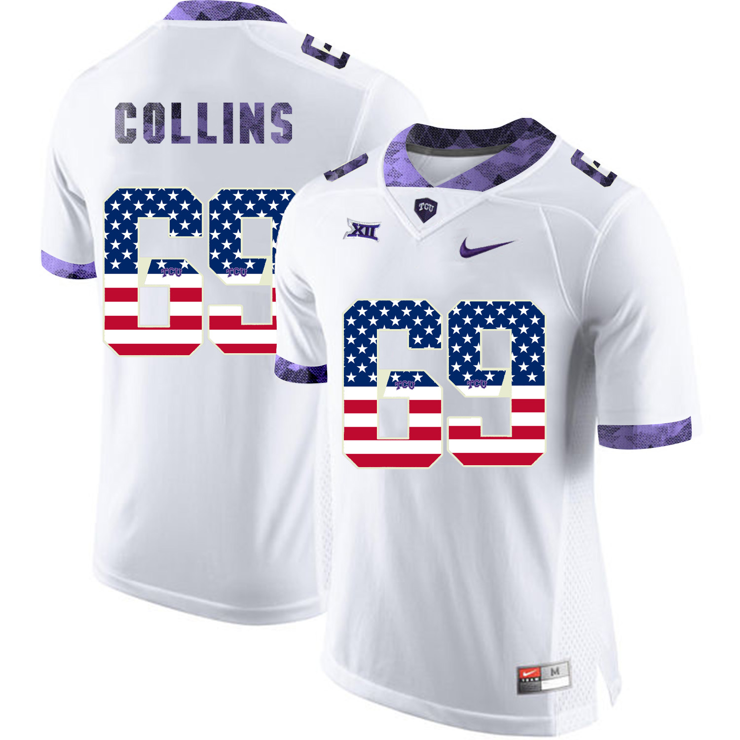 TCU Horned Frogs 69 Aviante Collins White USA Flag College Football Jersey - Click Image to Close