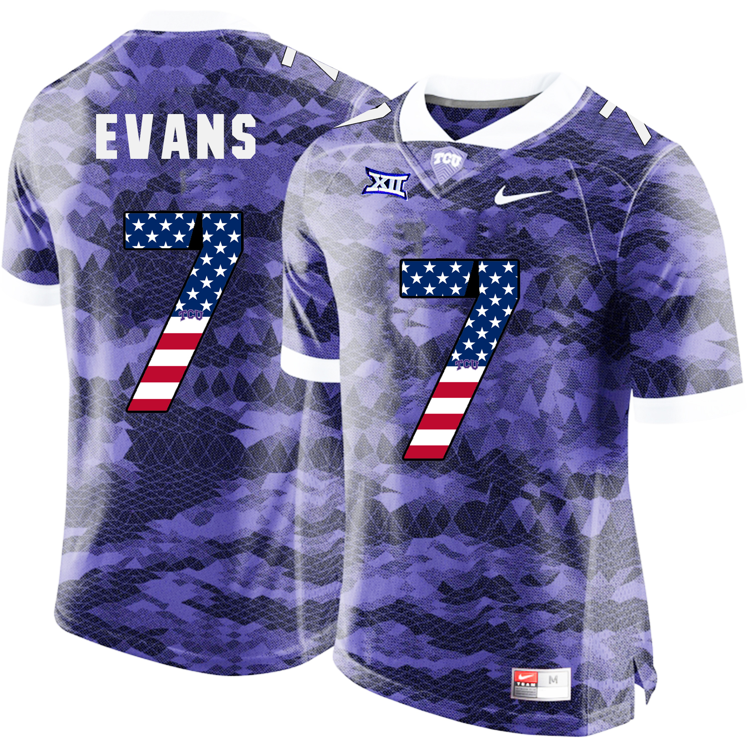 TCU Horned Frogs 7 EVANS Purple USA Flag College Football Jersey