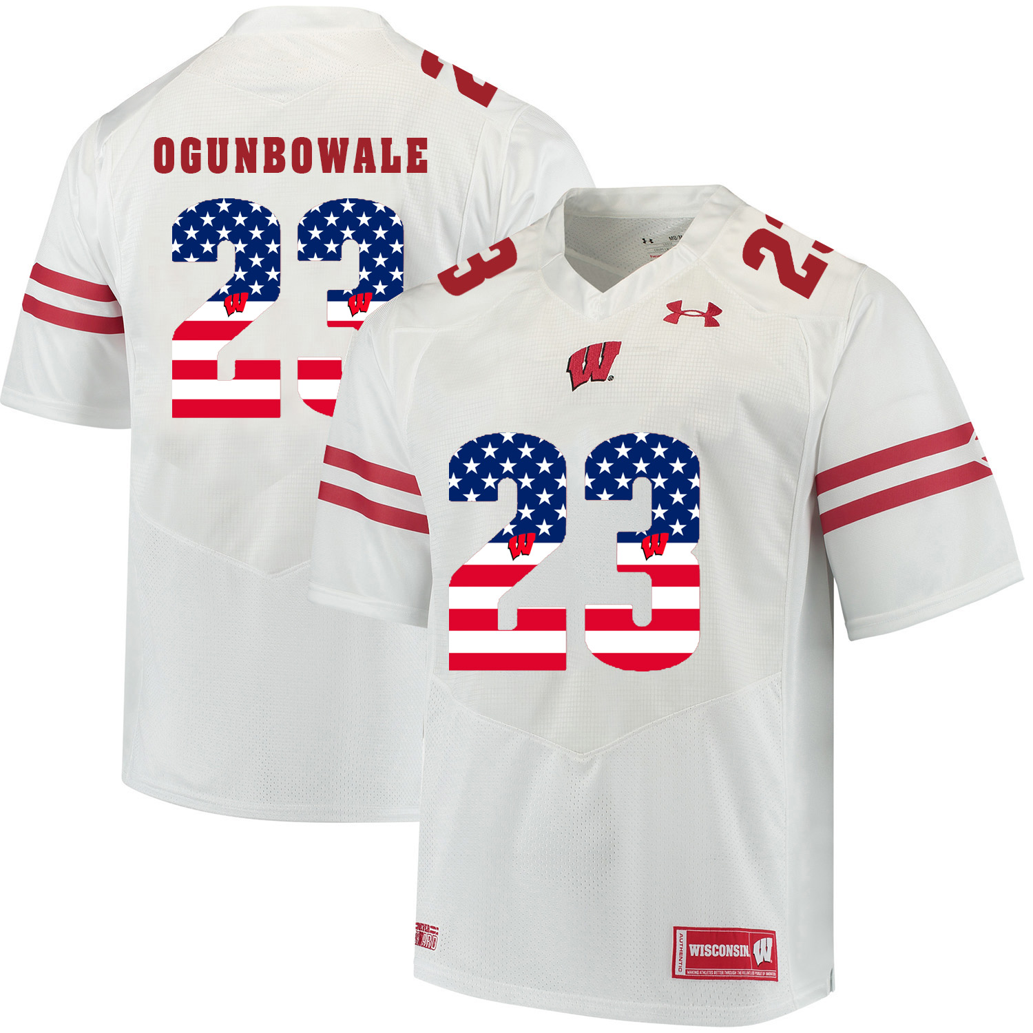 Wisconsin Badgers 23 Dare Ogunbowale White USA Flag College Football Jersey