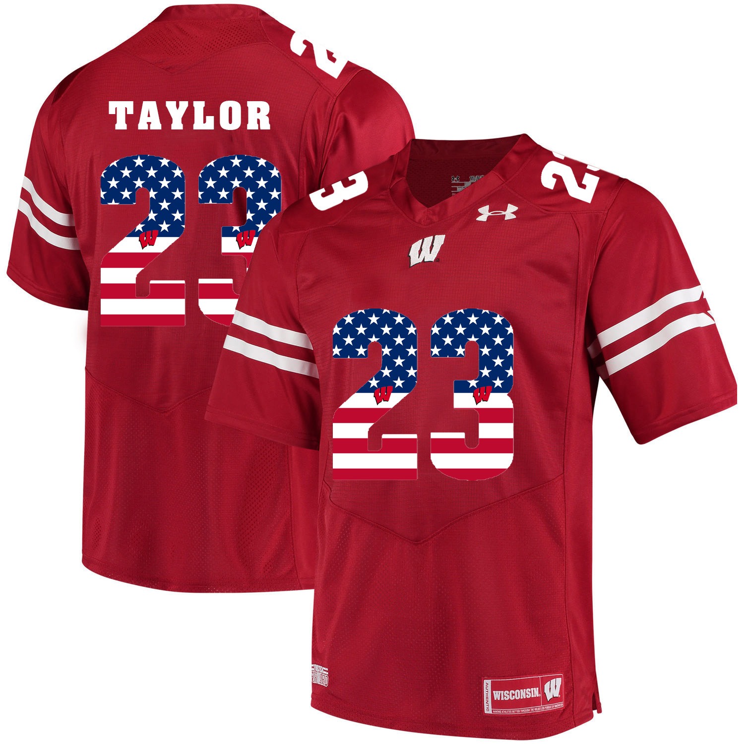 Wisconsin Badgers 23 Jonathan Taylor Red USA Flag College Football Jersey