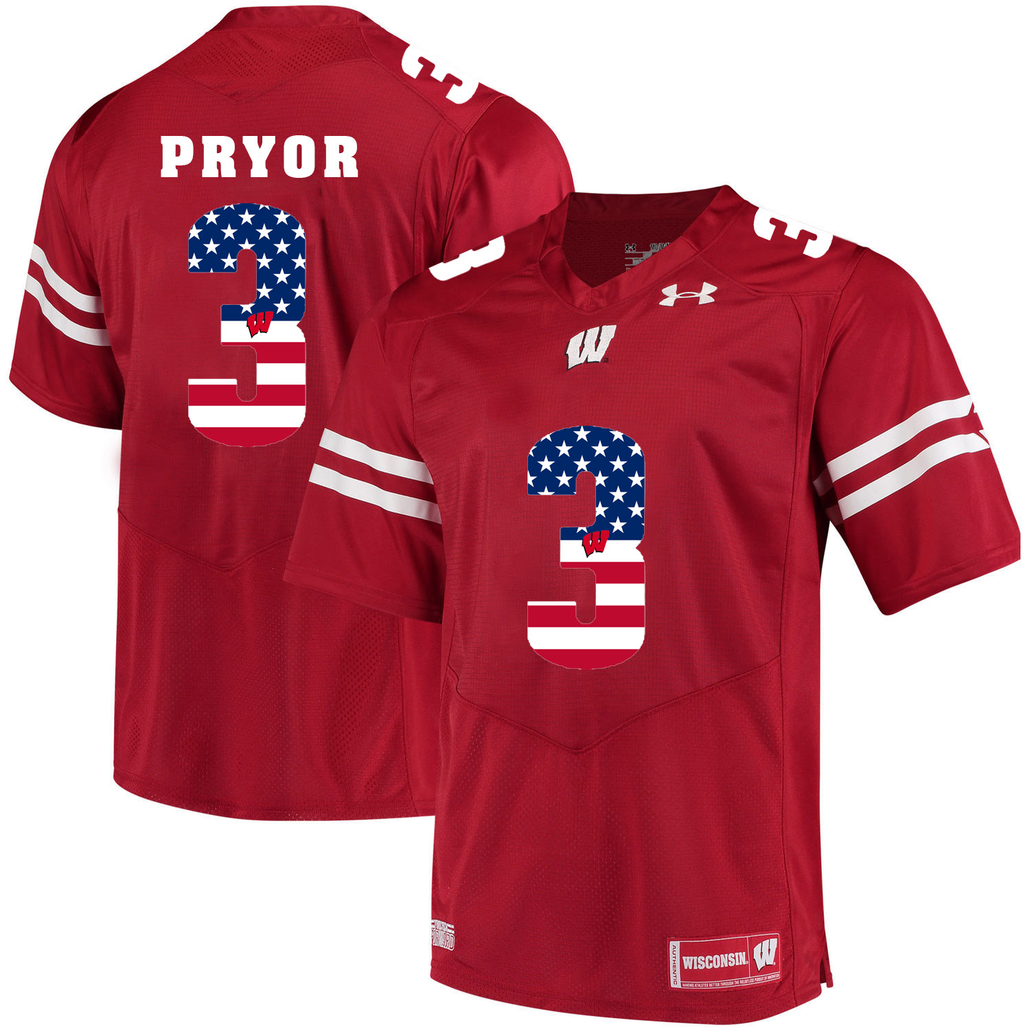 Wisconsin Badgers 3 Kendric Pryor Red USA Flag College Football Jersey