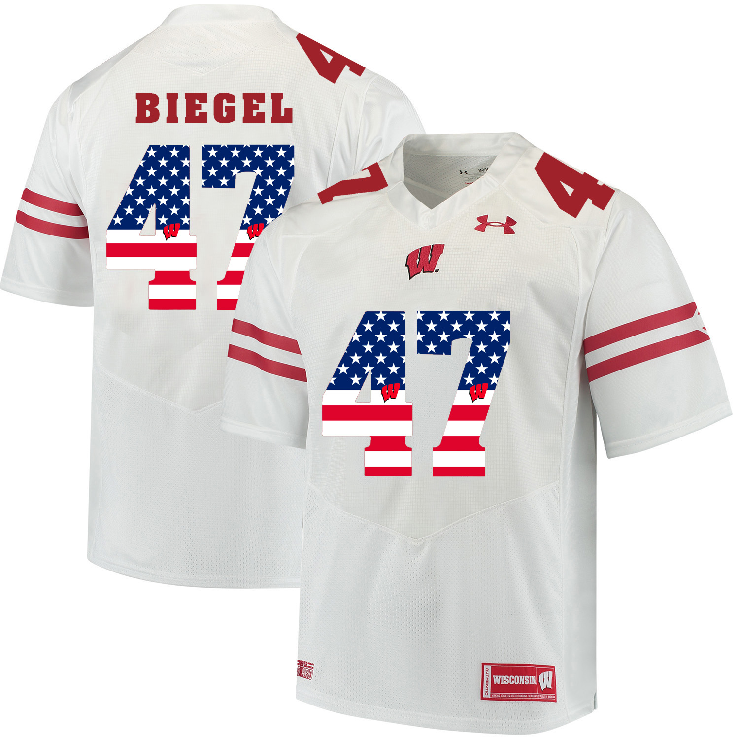 Wisconsin Badgers 47 Vince Biegel White USA Flag College Football Jersey