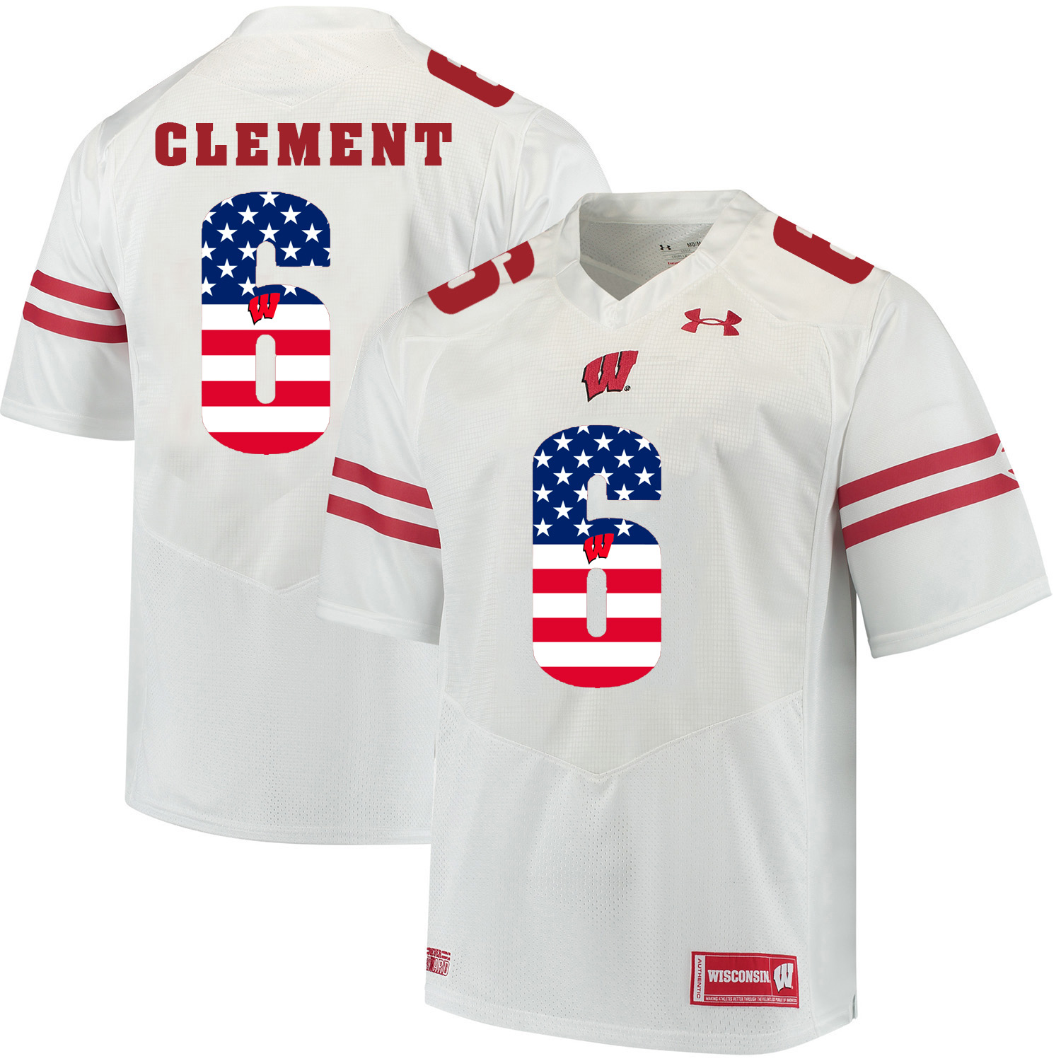 Wisconsin Badgers 6 Corey Clement White USA Flag College Football Jersey