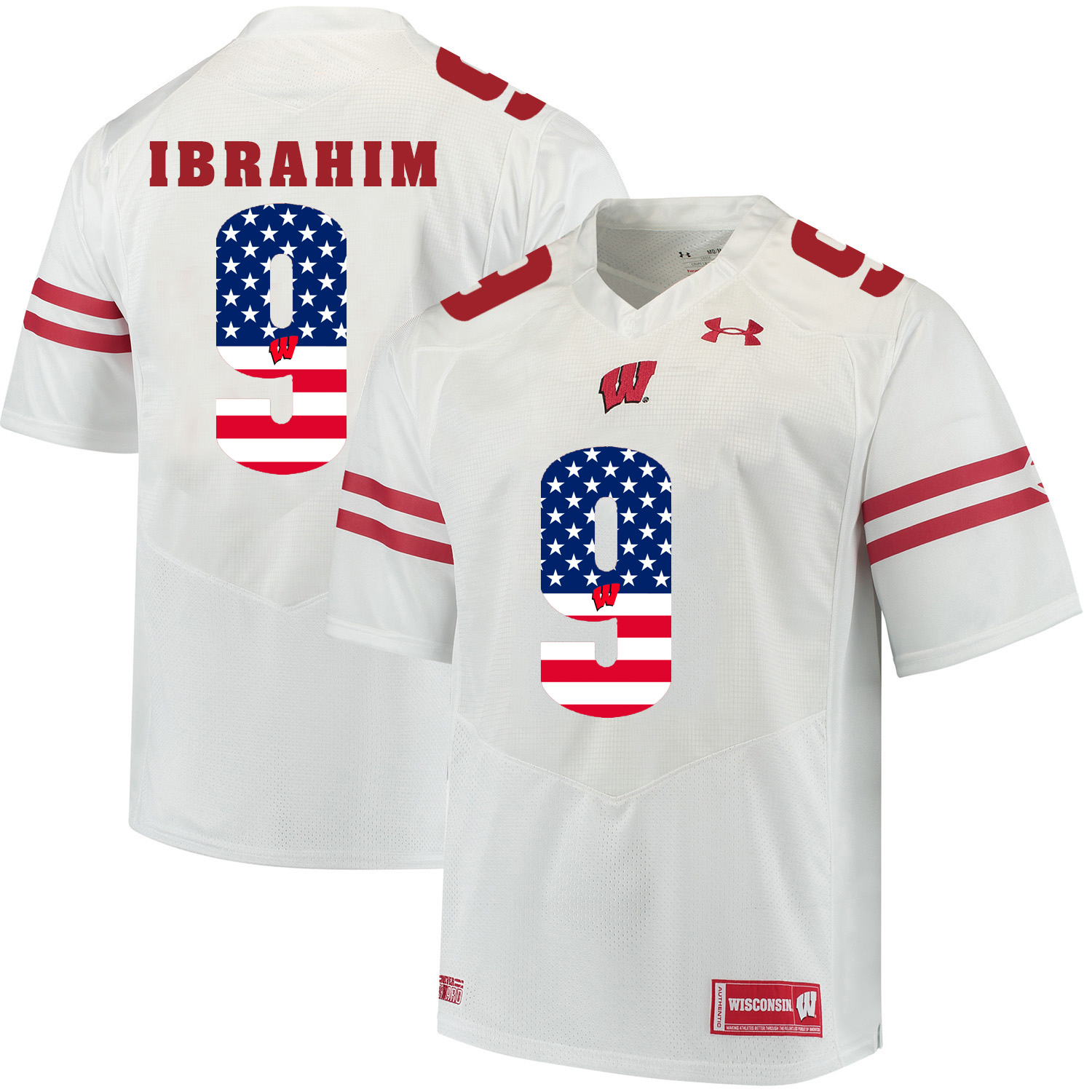 Wisconsin Badgers 9 Rachid Ibrahim White USA Flag College Football Jersey