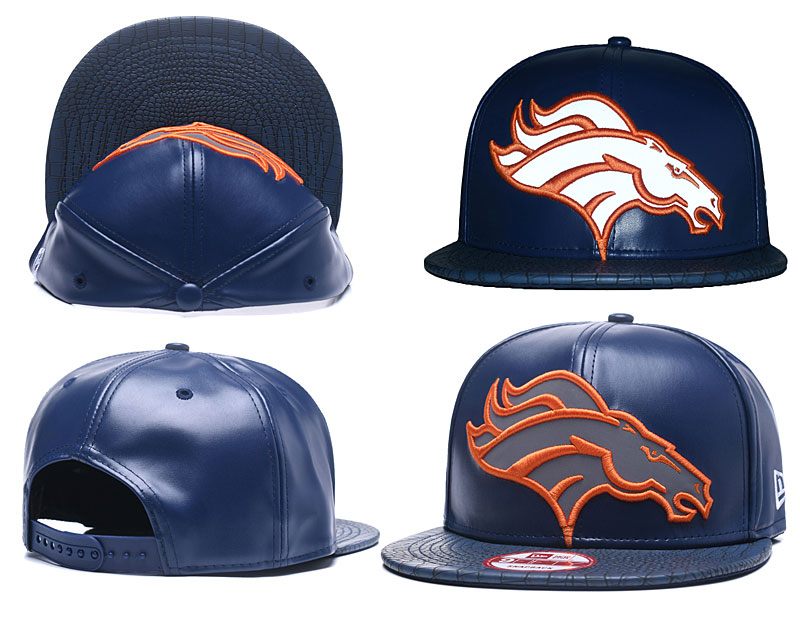 Broncos Fresh Navy Logo Leather Adjustable Hat GS