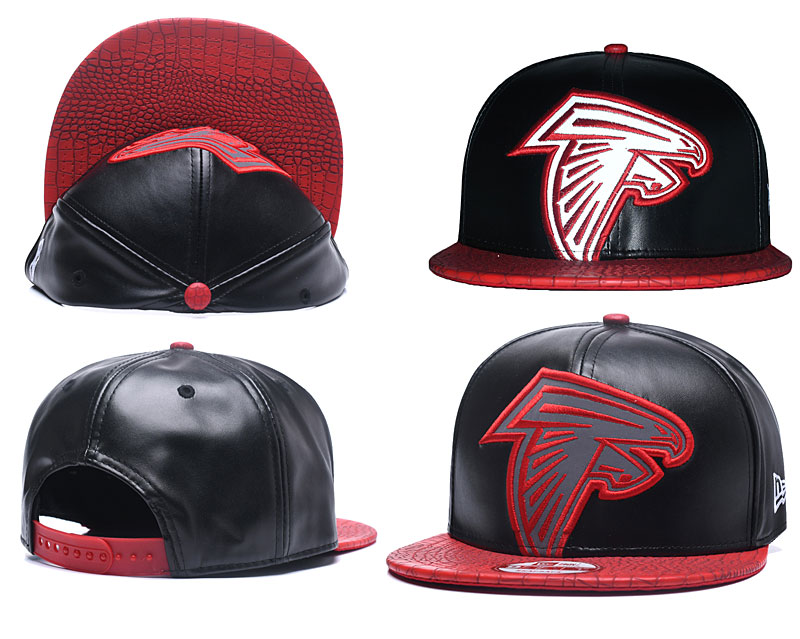 Falcons Team Logo Red Black Leather Adjustable Hat GS