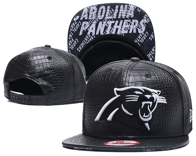 Panthers Team Logo All Black Leather Adjustable Hat GS