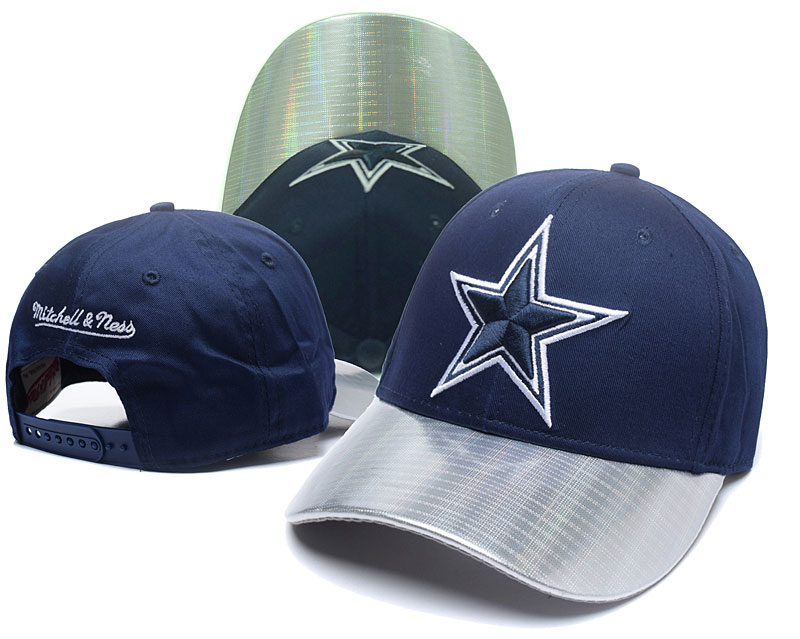 Cowboys Team Logo Navy Peaked Mitchell & Ness Adjustable Hat GS