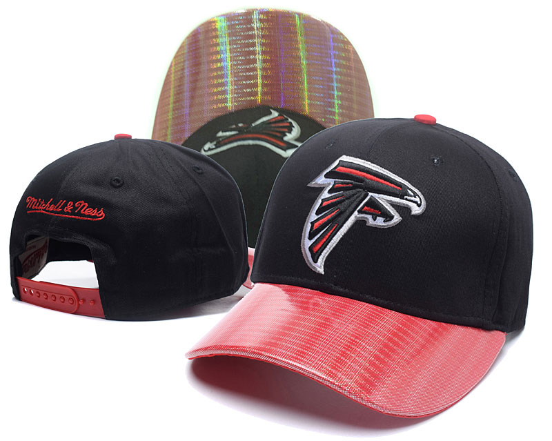 Falcons Team Logo Black Peaked Mitchell & Ness Adjustable Hat GS