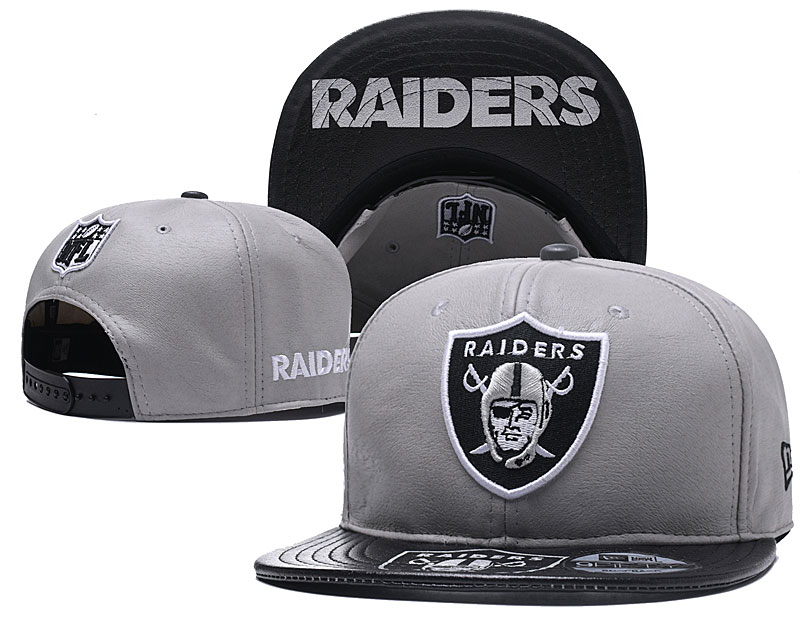 Raiders Team Logo Gray Leather Adjustable Hat YD