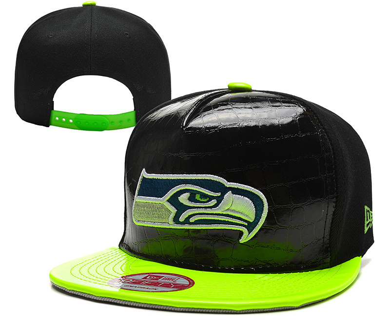 Seahawks Fresh Logo Black Green Leather Adjustable Hat YD