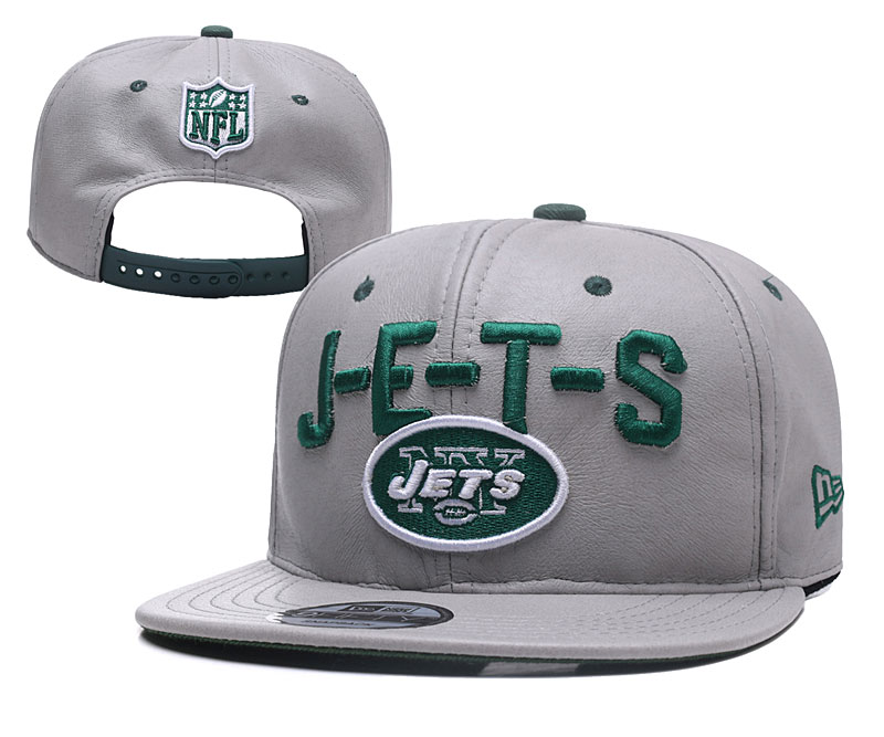 Jets Team Logo Gray Leather Adjustable Hat YD