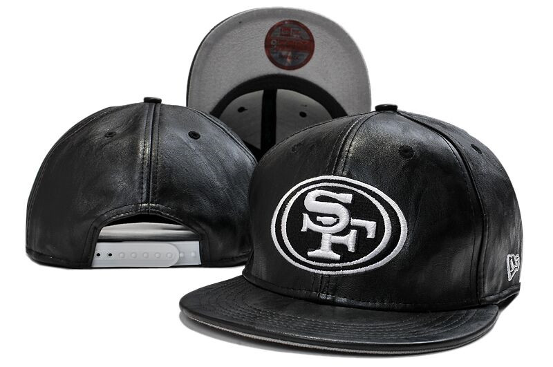49ers Fresh Logo Black Leather Adjustable Hat LT