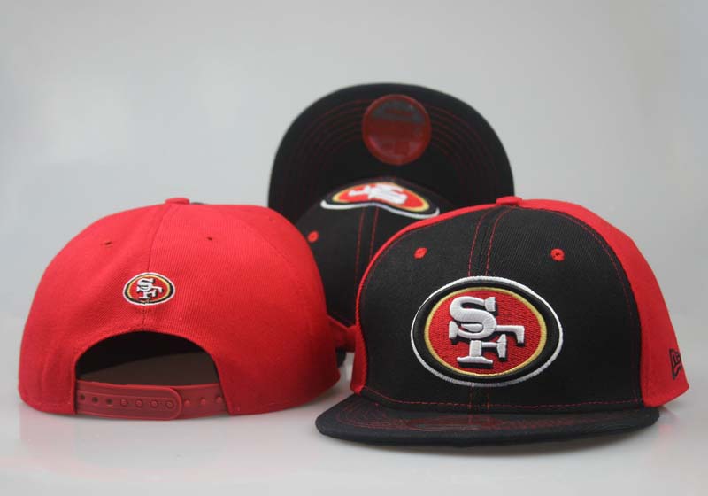 49ers Fresh Logo Black Red Adjustable Hat LT