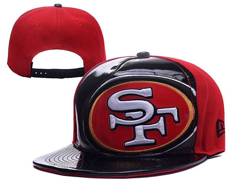 49ers Team Logo Black Red Adjustable Hat YD