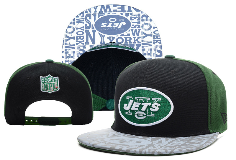 Jets Team Logo Black Green Adjustable Hat YD - Click Image to Close