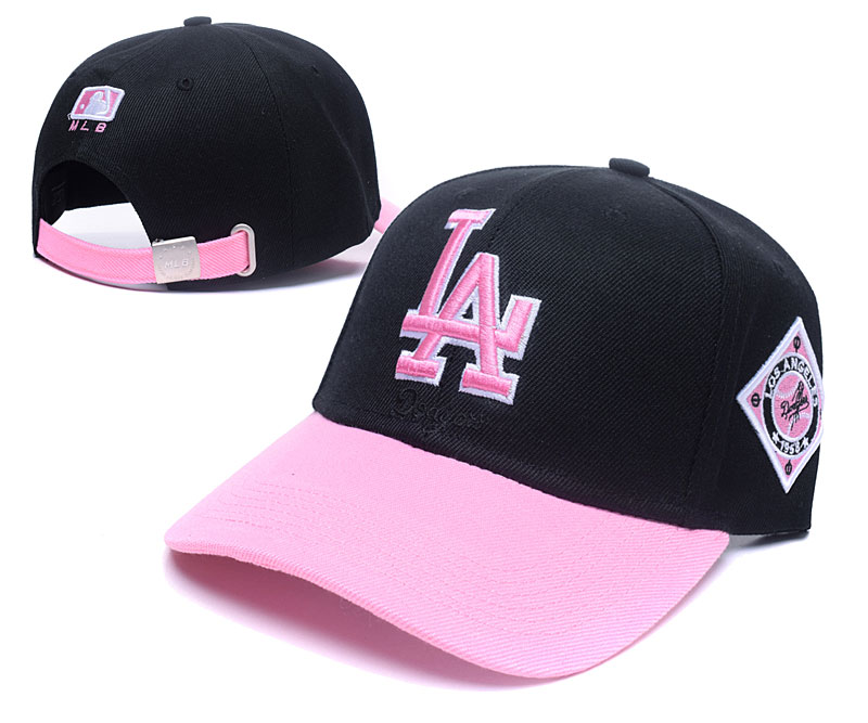 Dodgers Fresh Logo Black Pink Peaked Adjustable Hat TX