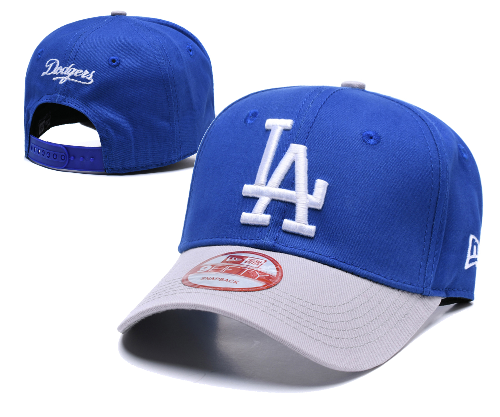 Dodgers Team Logo Gray Blue Peaked Adjustable Hat TX - Click Image to Close