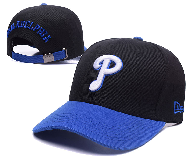 Phillies Fresh Logo Black Navy Peaked Adjustable Hat TX - Click Image to Close