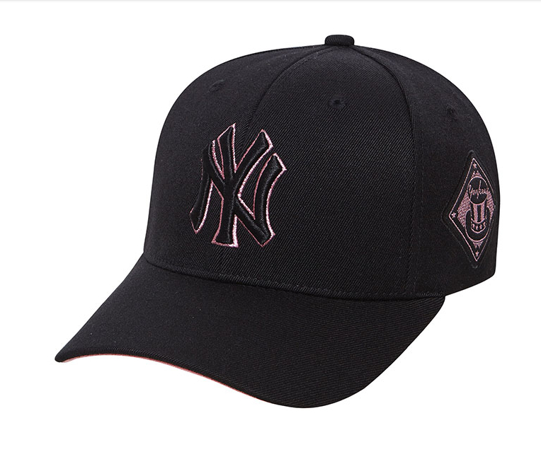 Yankees Fresh Logo Black Pink Cool Peaked Adjustable Hat TX